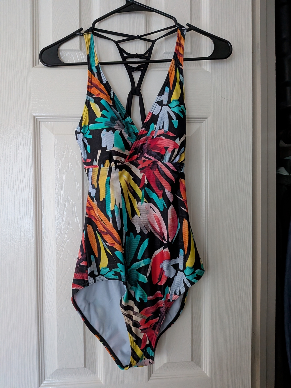 Prana Black Floral One-Piece Swimsuit with Bright Multi-Color Print